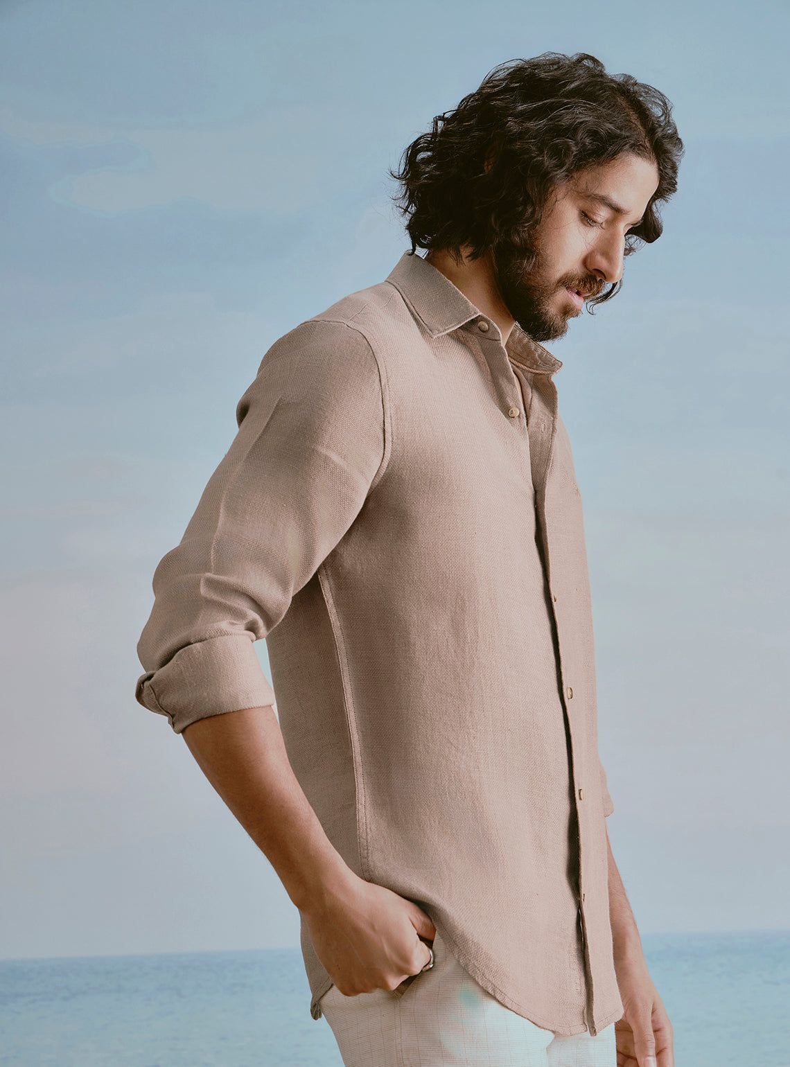 Silt Brown Linen Dobby Shirt
