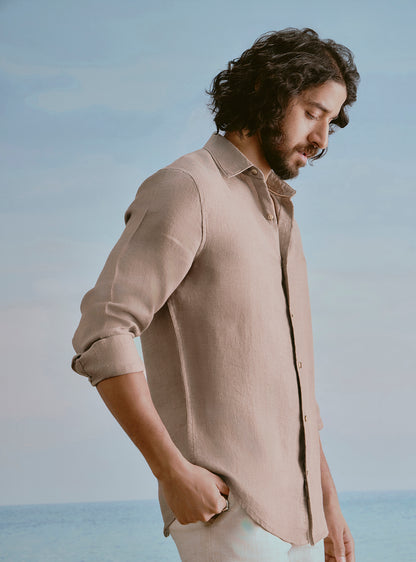 Silt Brown Linen Dobby Shirt