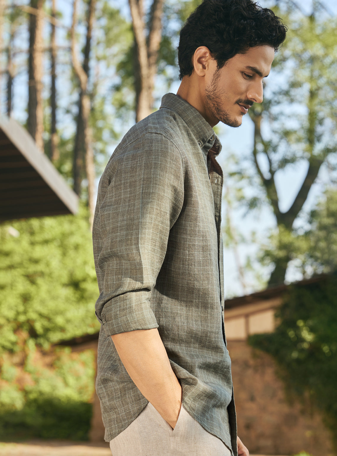 Fern Green European Linen Check Shirt