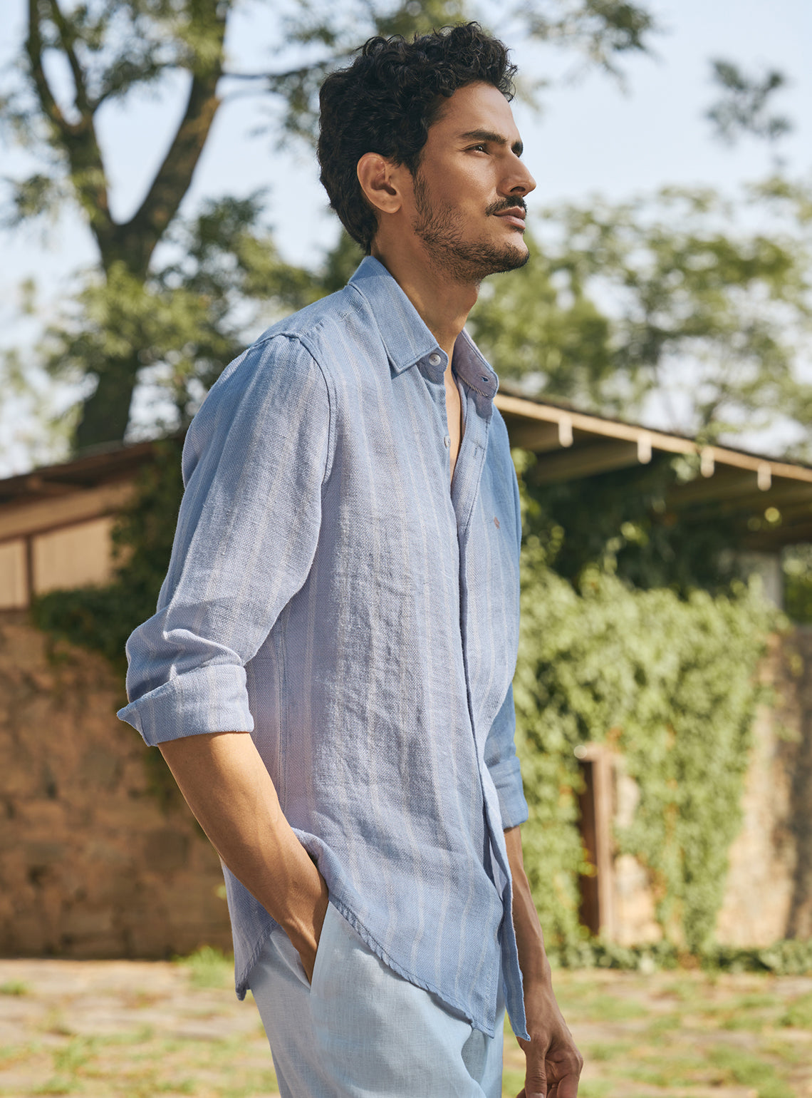Monolith Grey Stripe Linen Shirt