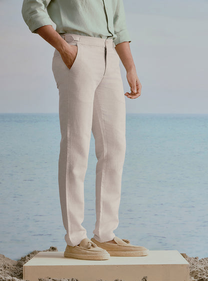 Dune Beige Linen Herringbone Trousers