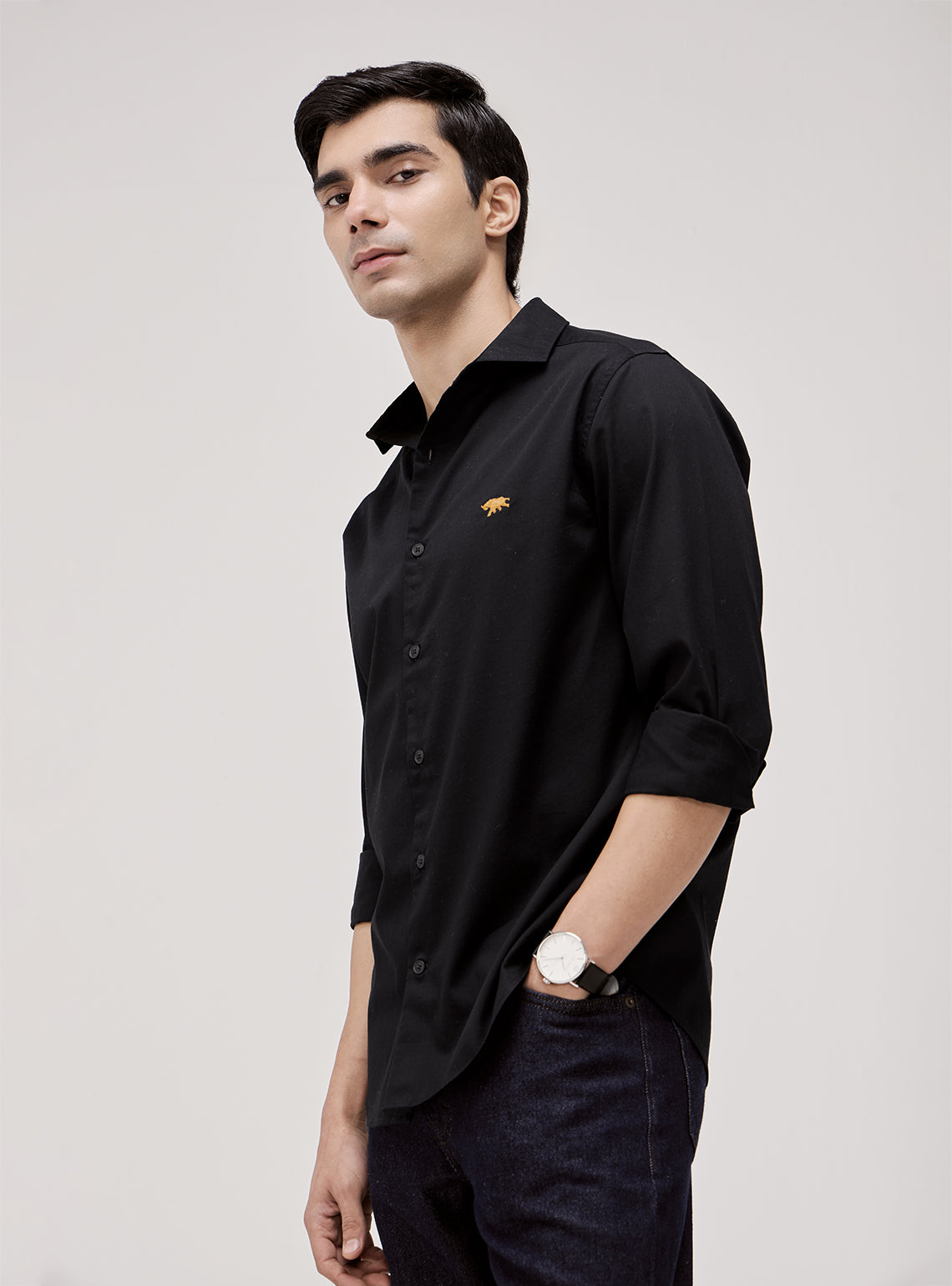 Essential Jet Black Cotton Twill Shirt