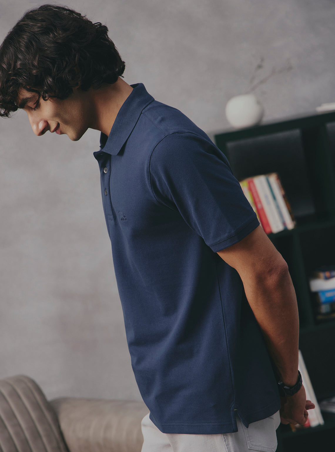 Thyme Navy Cotton Stretch Polo