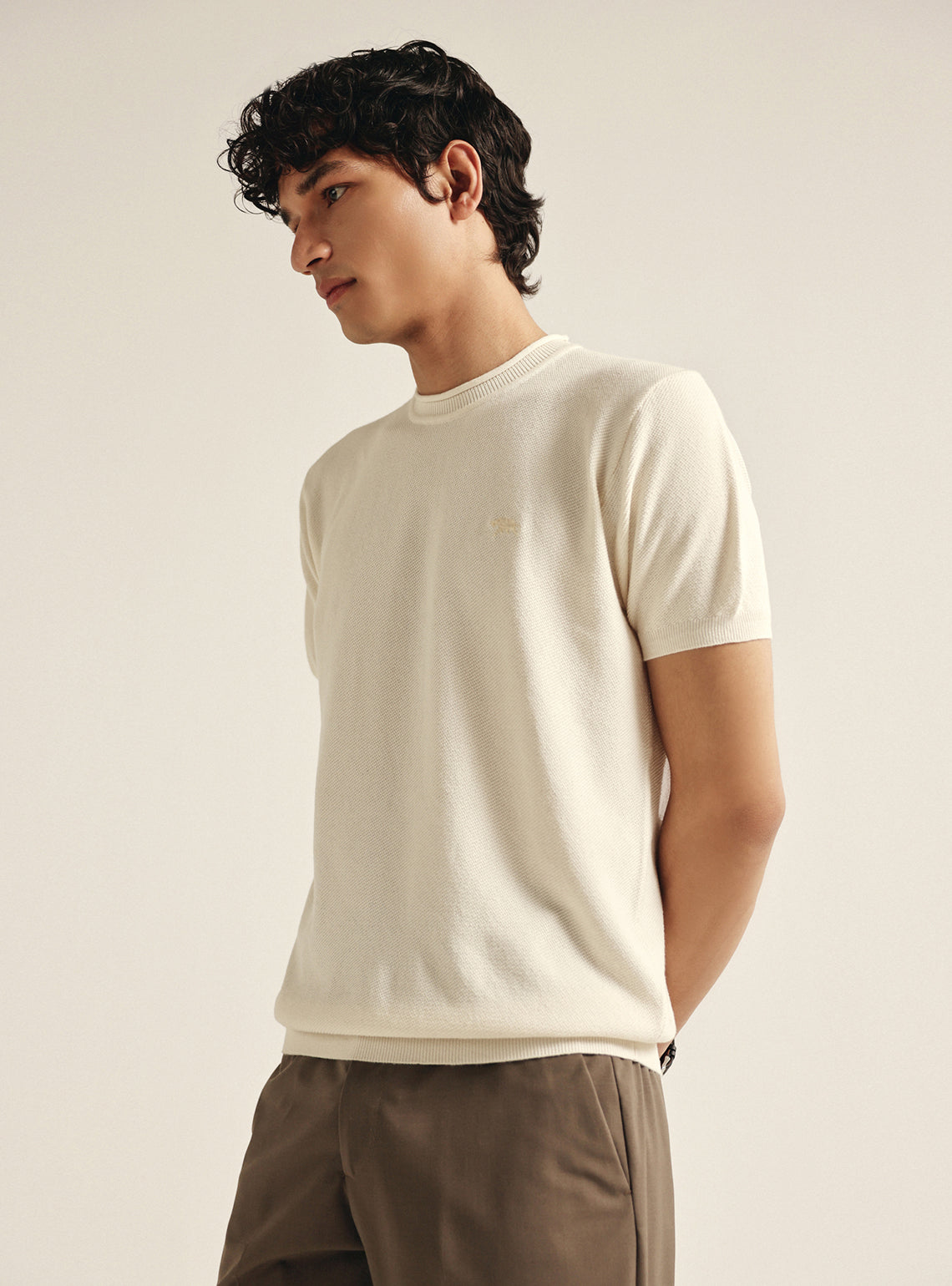 Pearl White Cotton Honeycomb Tee