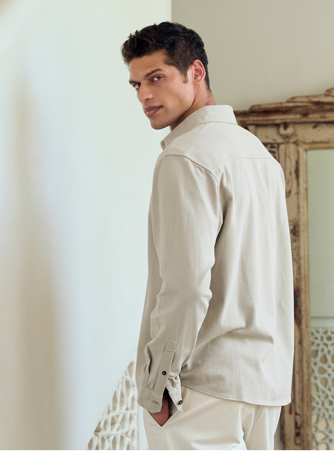 Quill Grey Cotton Blend Pique Shirt