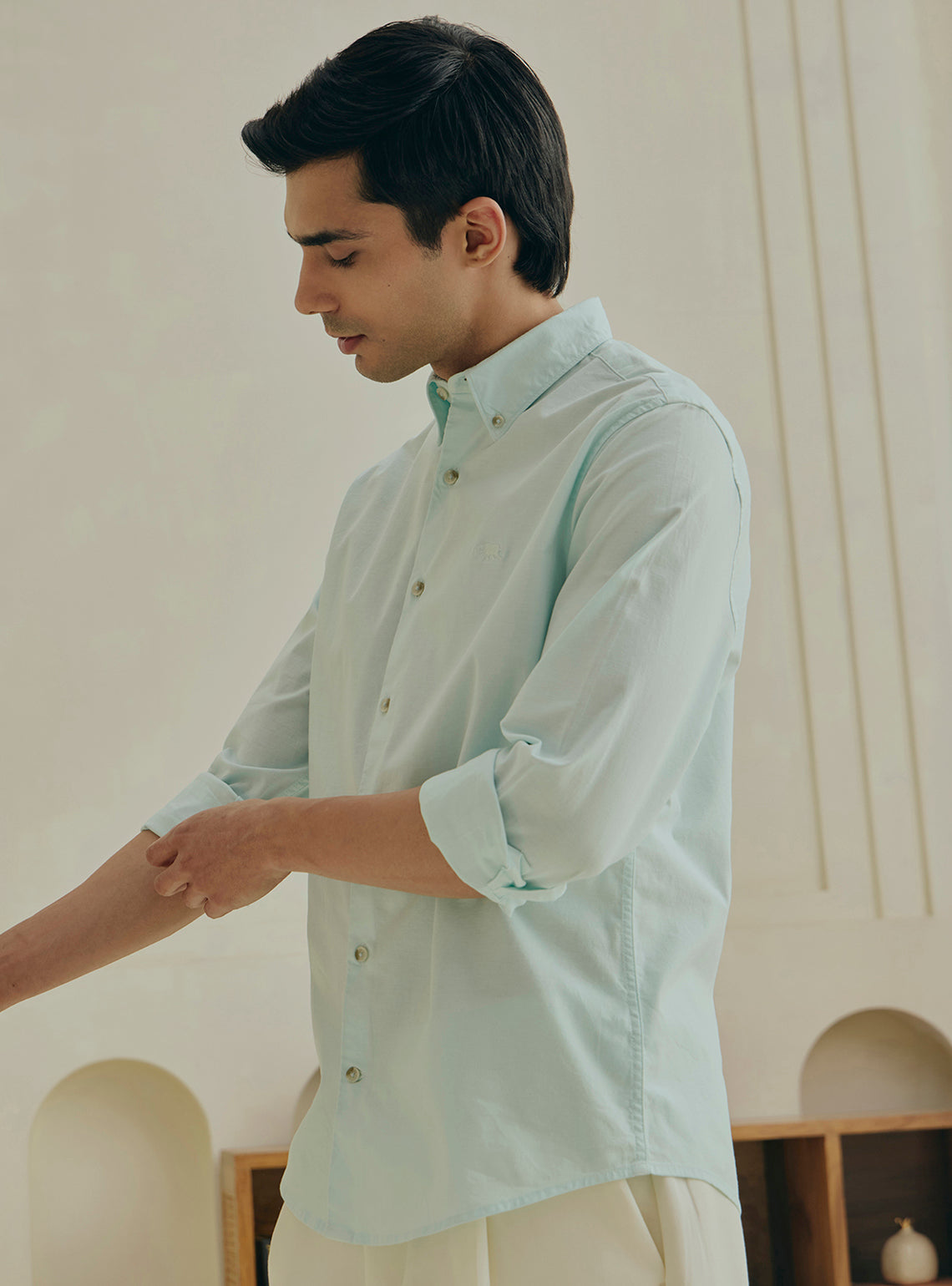 Kale Green Cotton Stretch Oxford Shirt