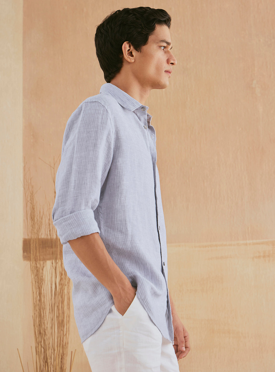 Lavender Grey Stripe Linen Shirt