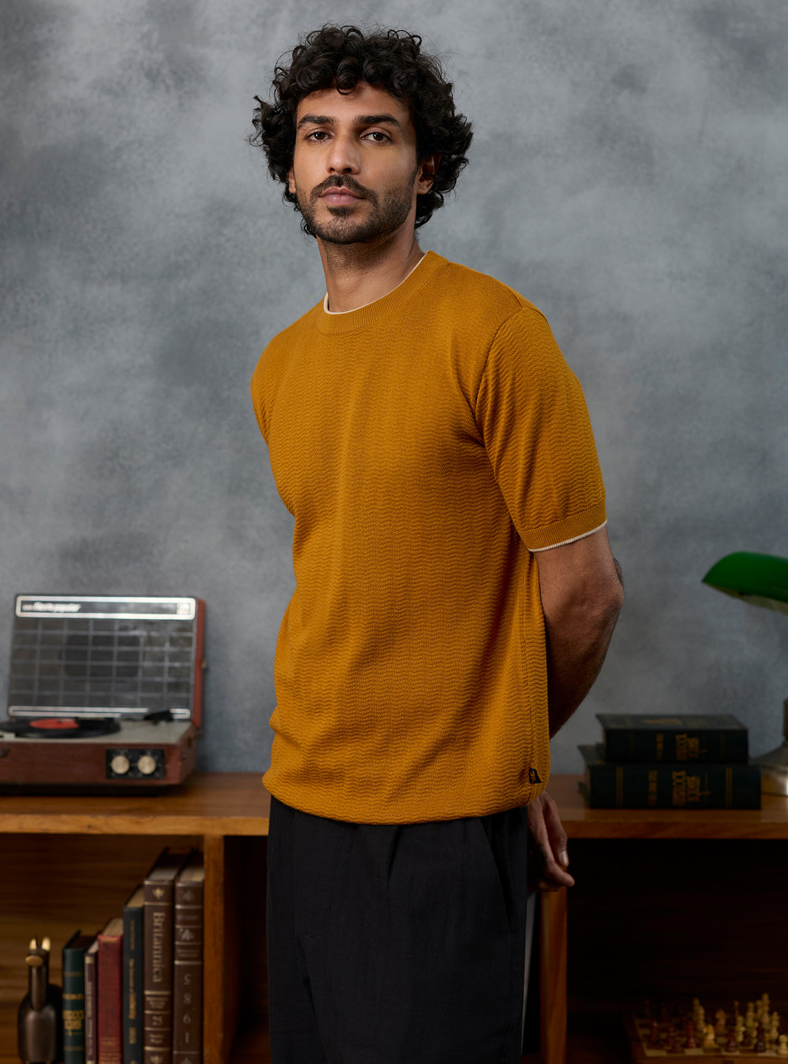 Gridlock Mustard Ripstop Cotton Crewneck