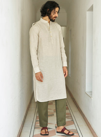 Kamal Khaki Linen Pathani Kurta