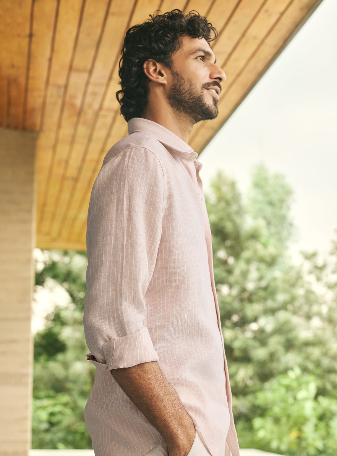 Blush Pink Stripe Linen Tencel Shirt