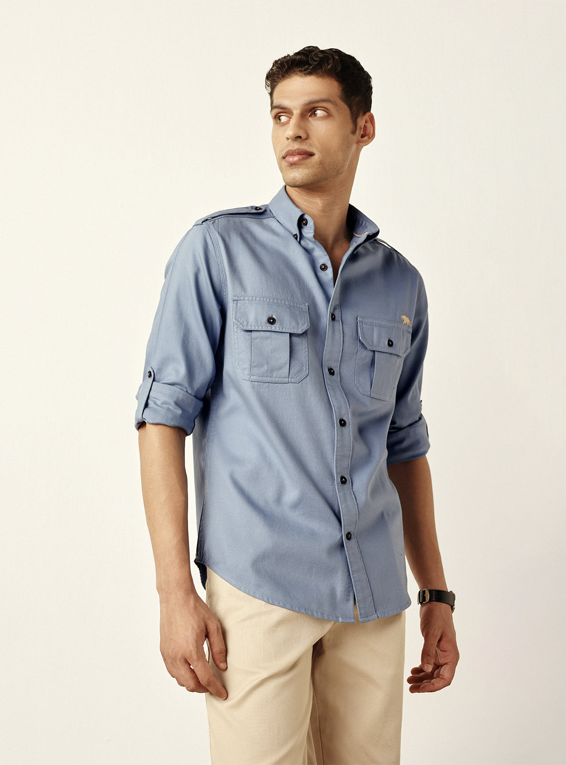 Deep Blue Cotton Twill Utility Shirt