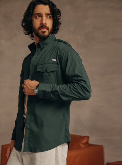 Jungle Olive Cotton Blend Shirt