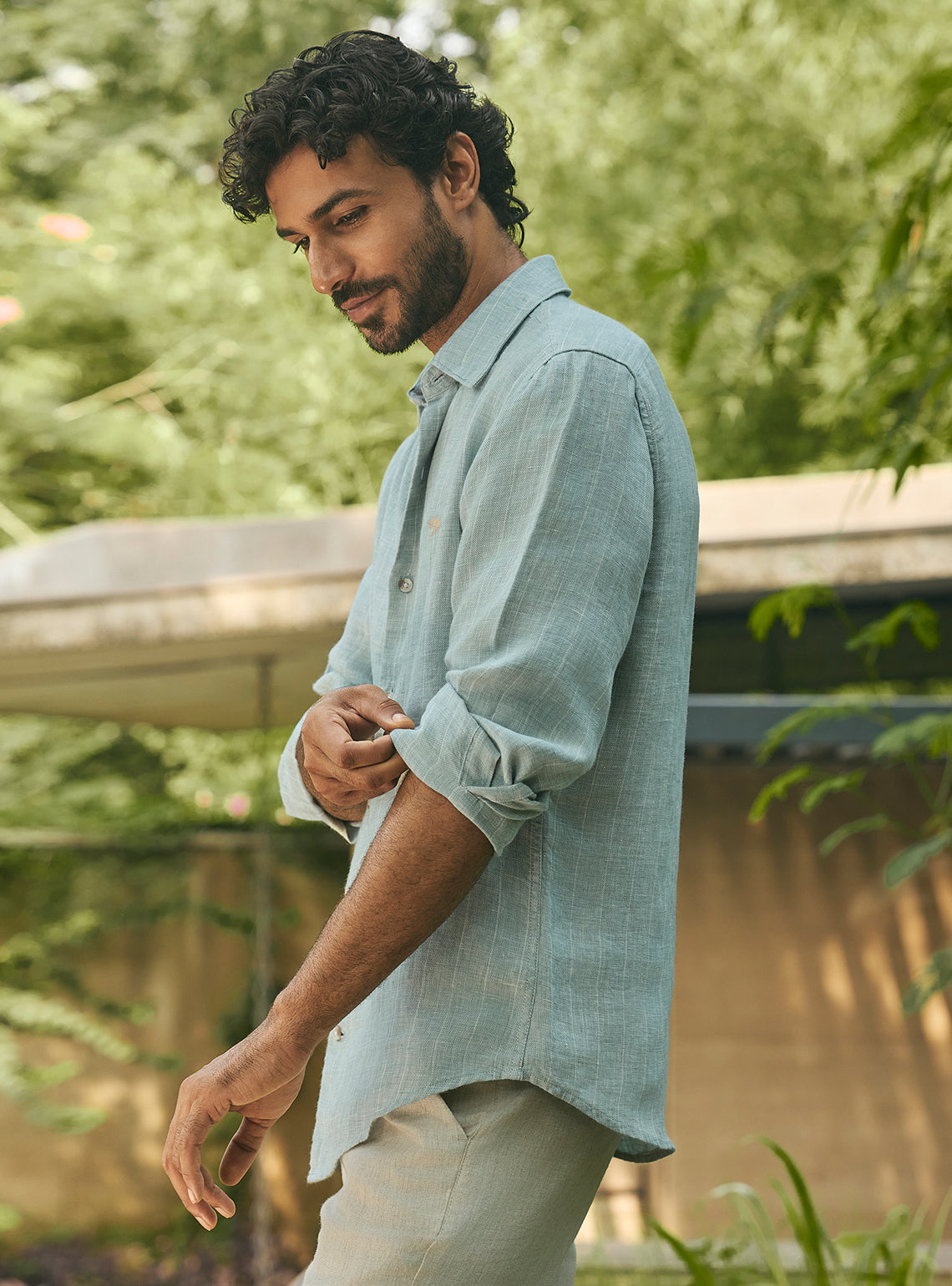 Tide Green European Linen Stripe Shirt