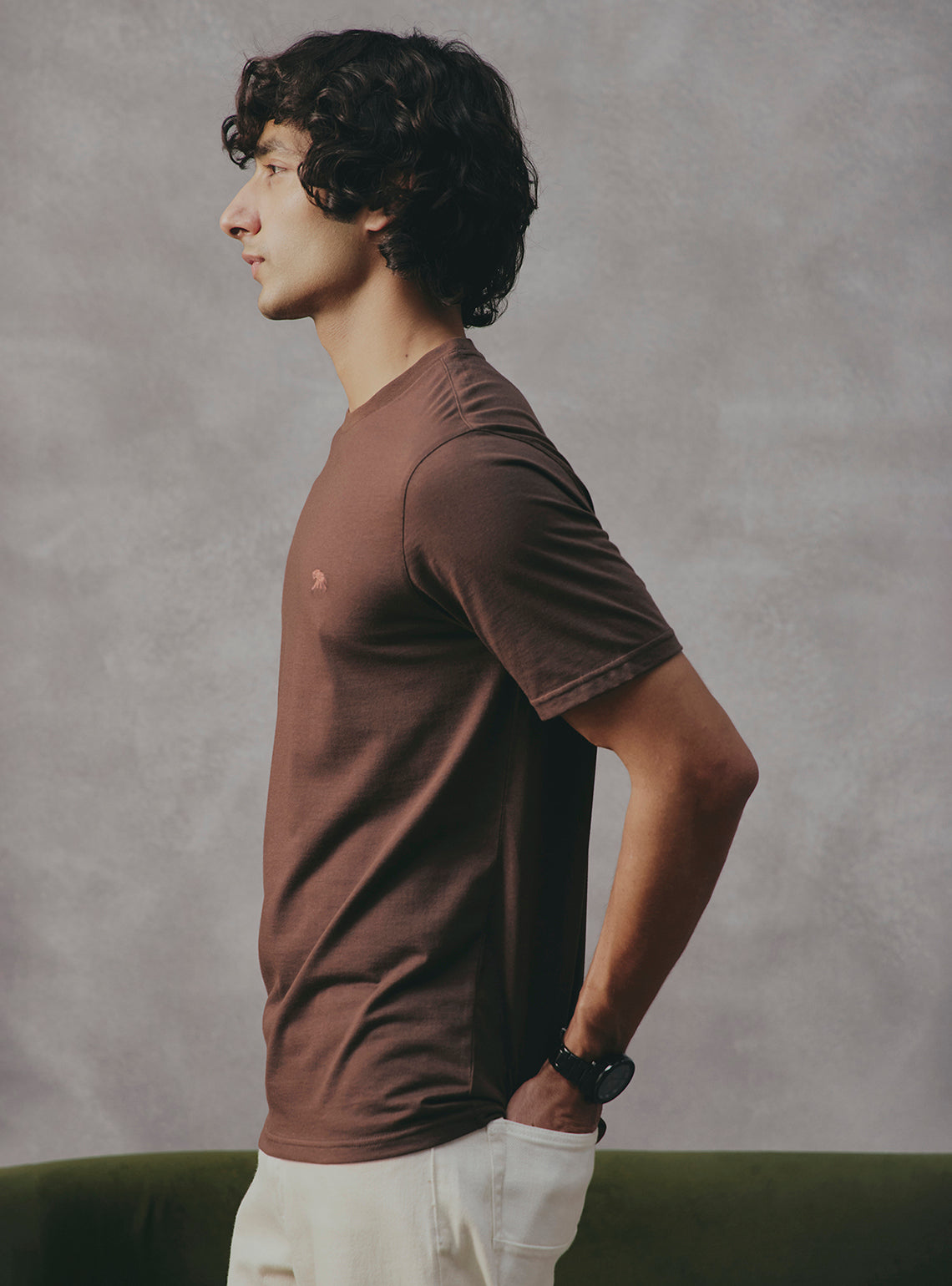 Walnut Brown Cotton Blend Crewneck