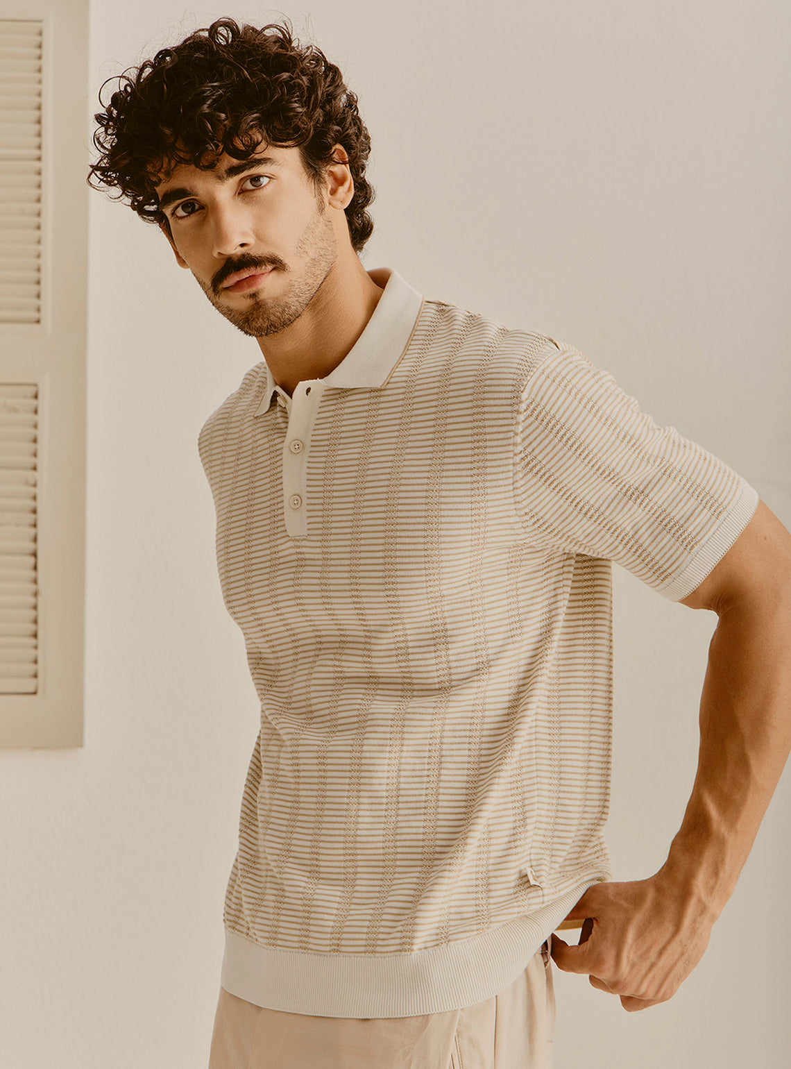 Mykonos Off-White Cotton Knit Polo