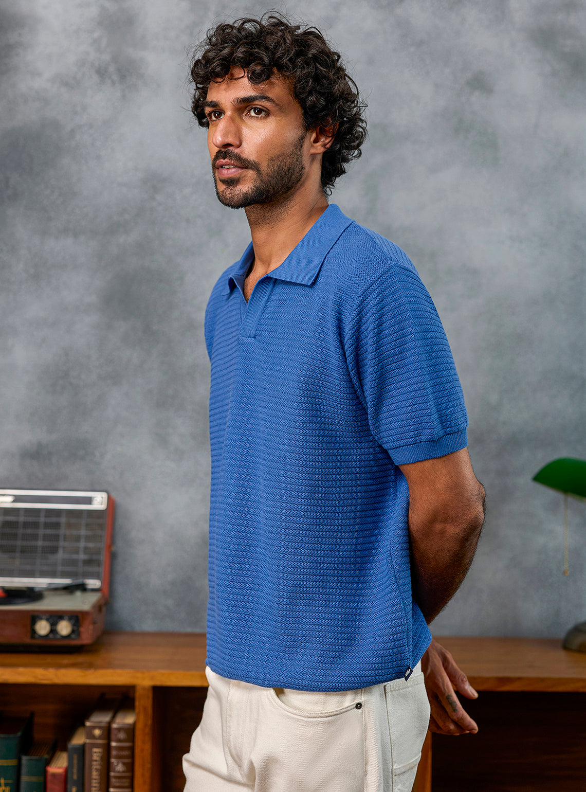 Interlude Blue Textured Cotton Polo