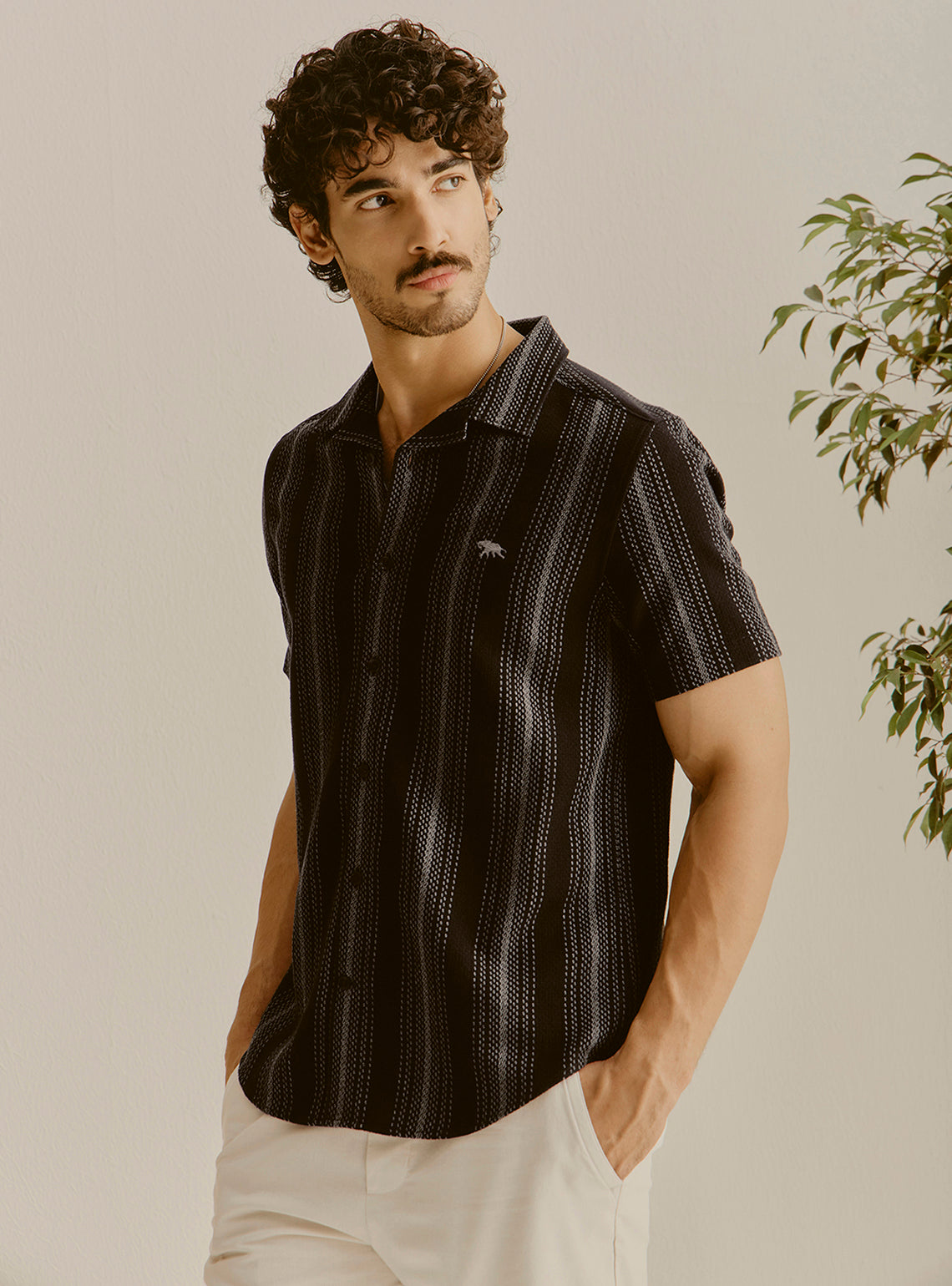Portofino Black Cotton Stripe Shirt