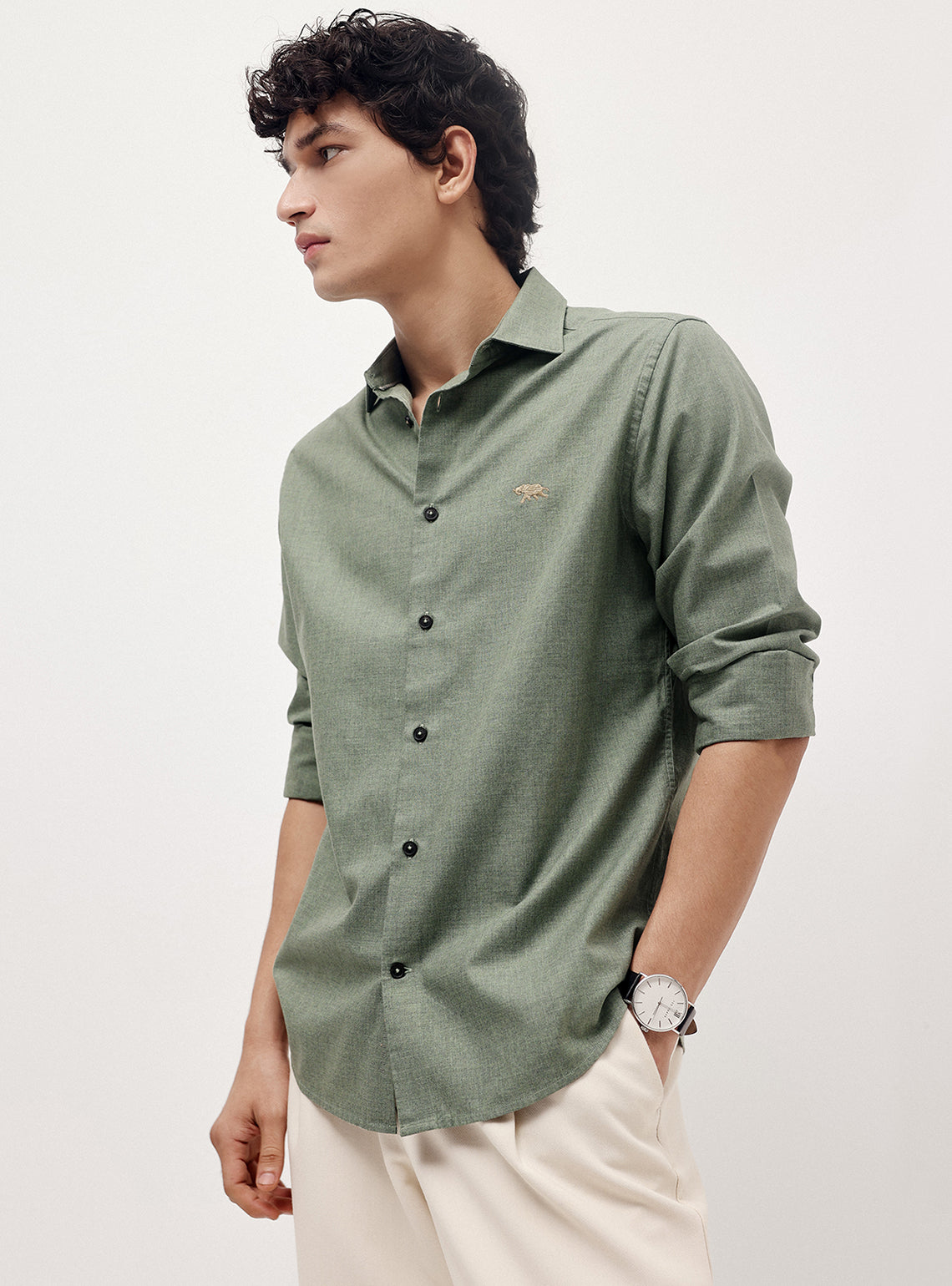 Oslo Green Cotton Melange Shirt