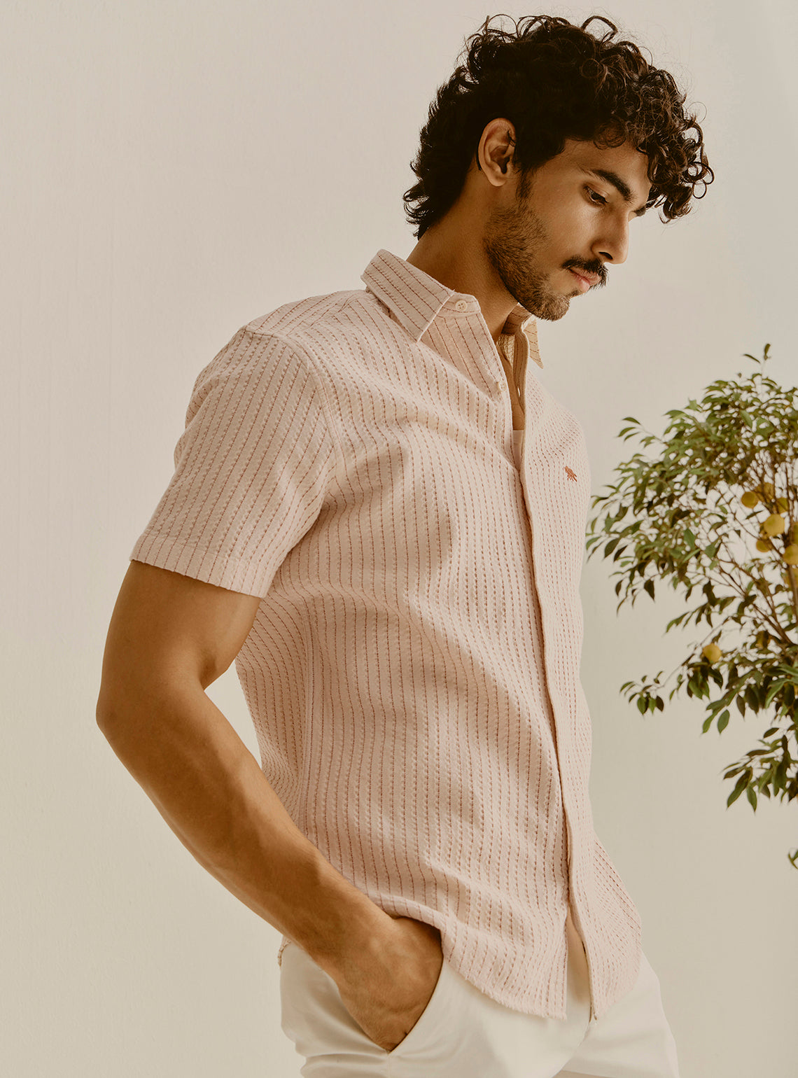 Corfu Beige Cotton Stripe Shirt