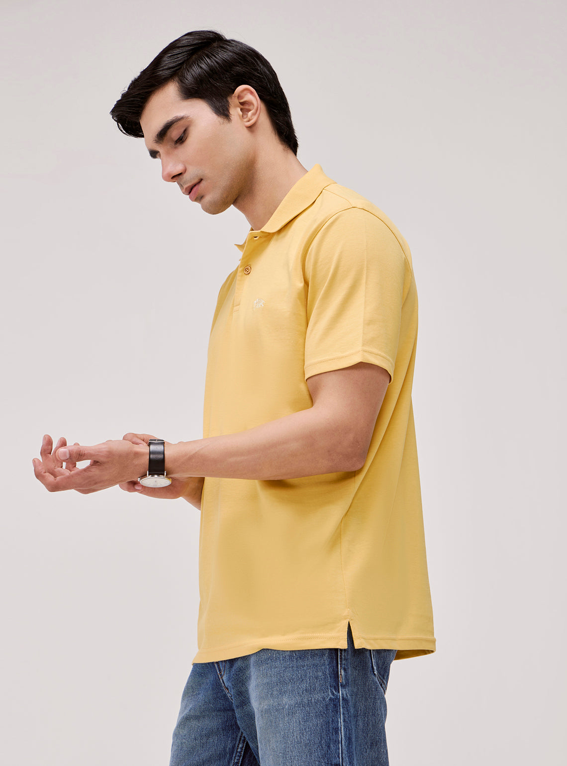 Amber Yellow Cotton Jersey Polo