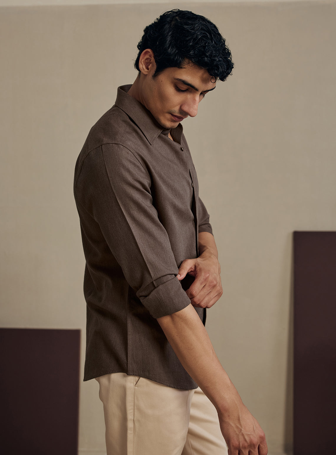 Walnut Brown Melange Cotton Shirt