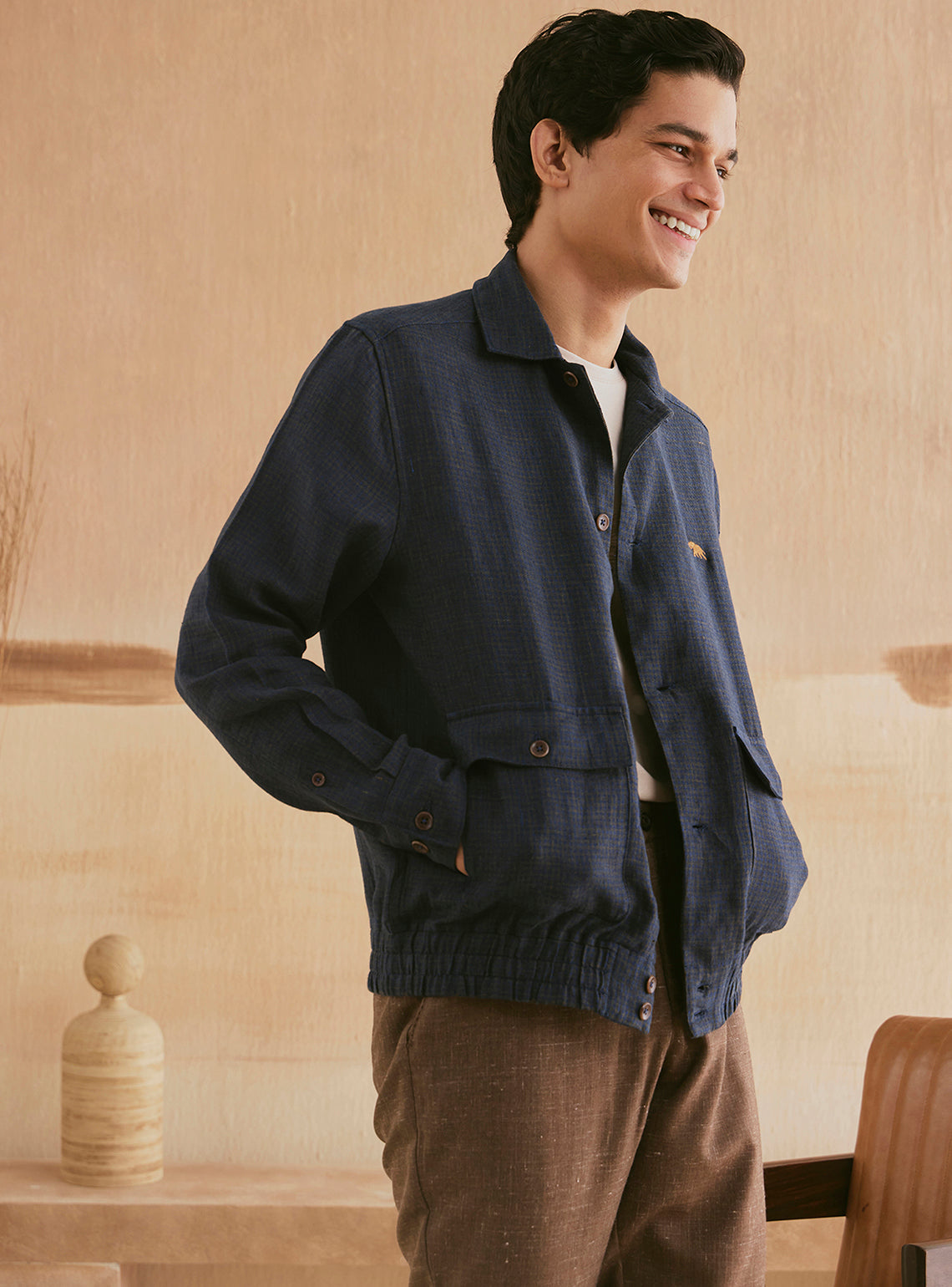 Jasper Navy Linen Bomber