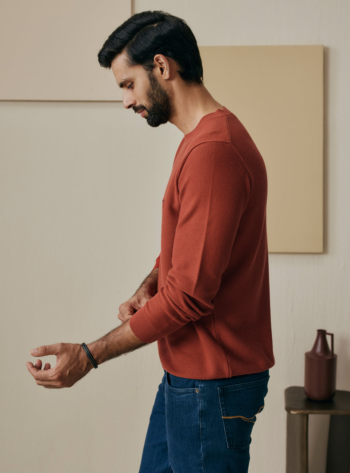 Burnt Rust Cotton Honeycomb Pullover