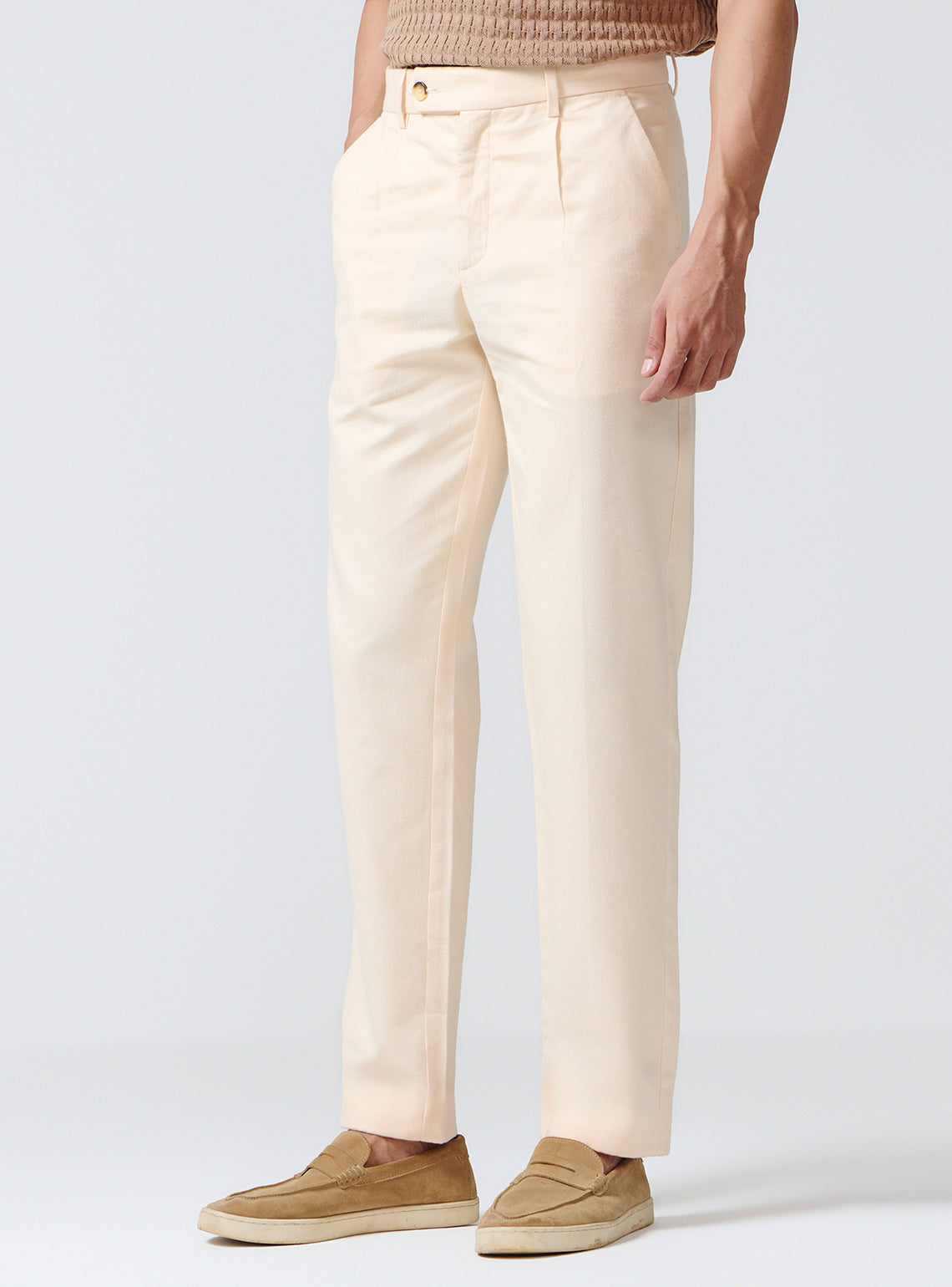 Wafer Beige Cotton Melange Trousers