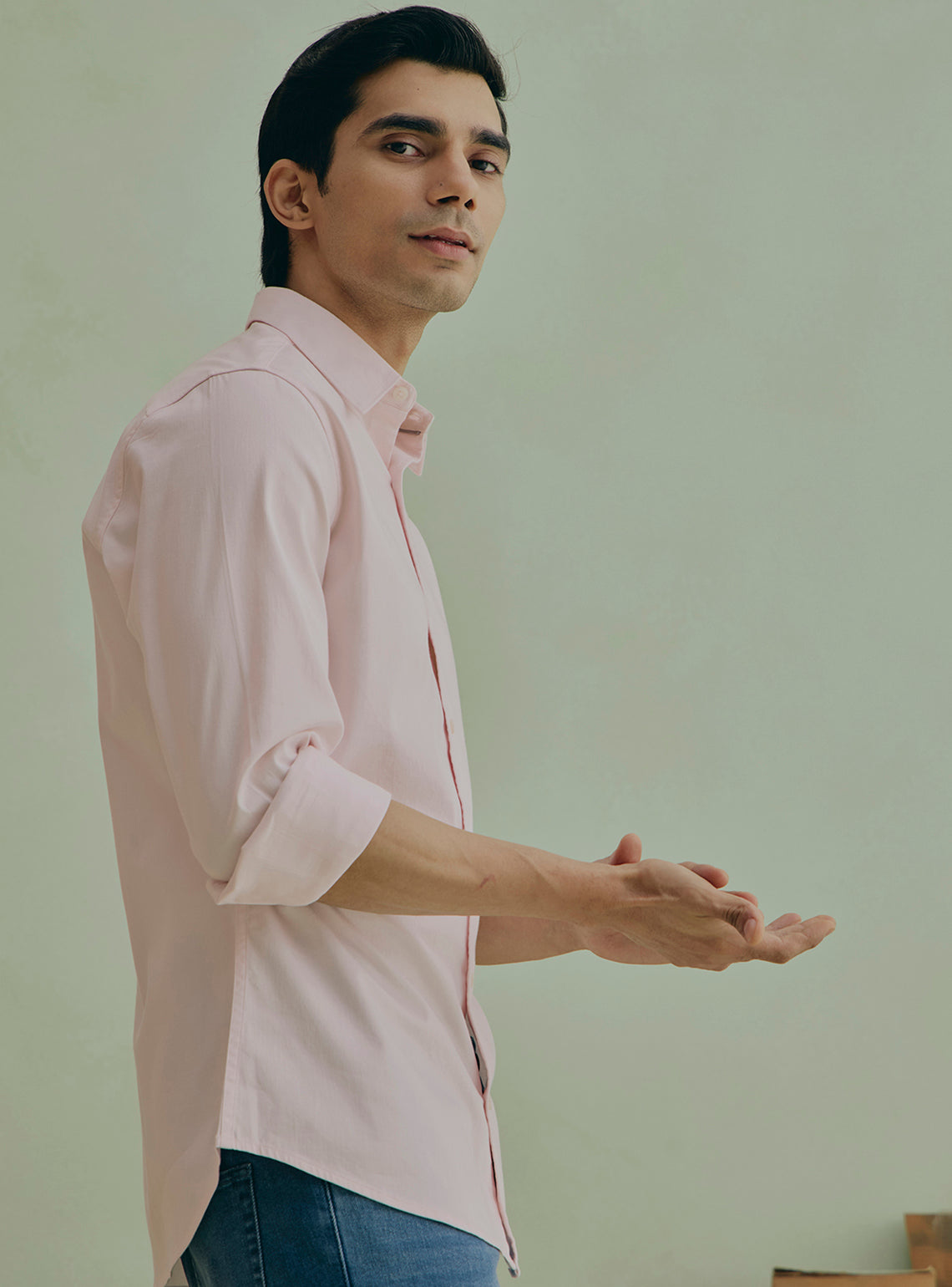 Rosewater Pink Cotton Stretch Satin Shirt