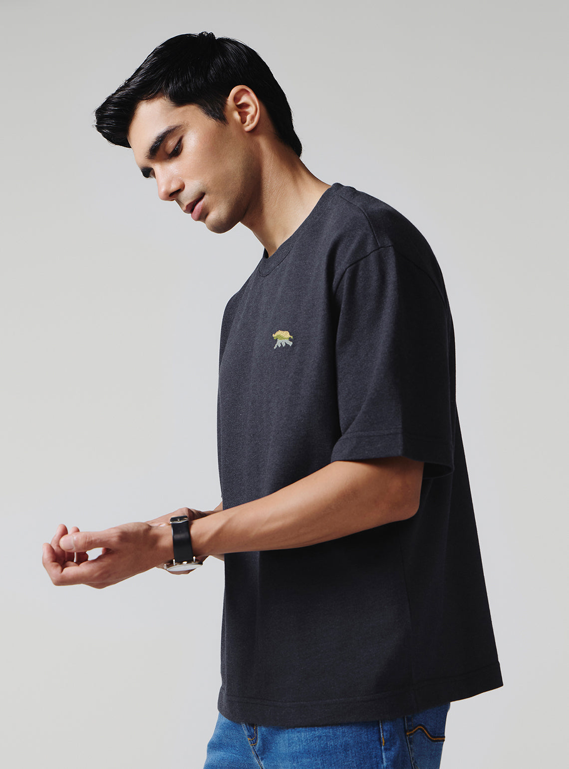 Navy Jaguar Cotton Lycra Pique Crew