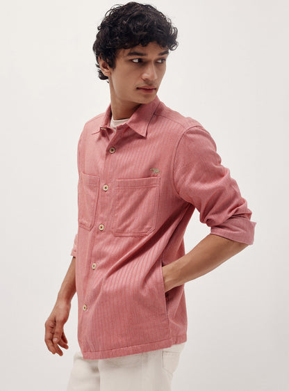 Valencia Red Cotton Melange Overshirt