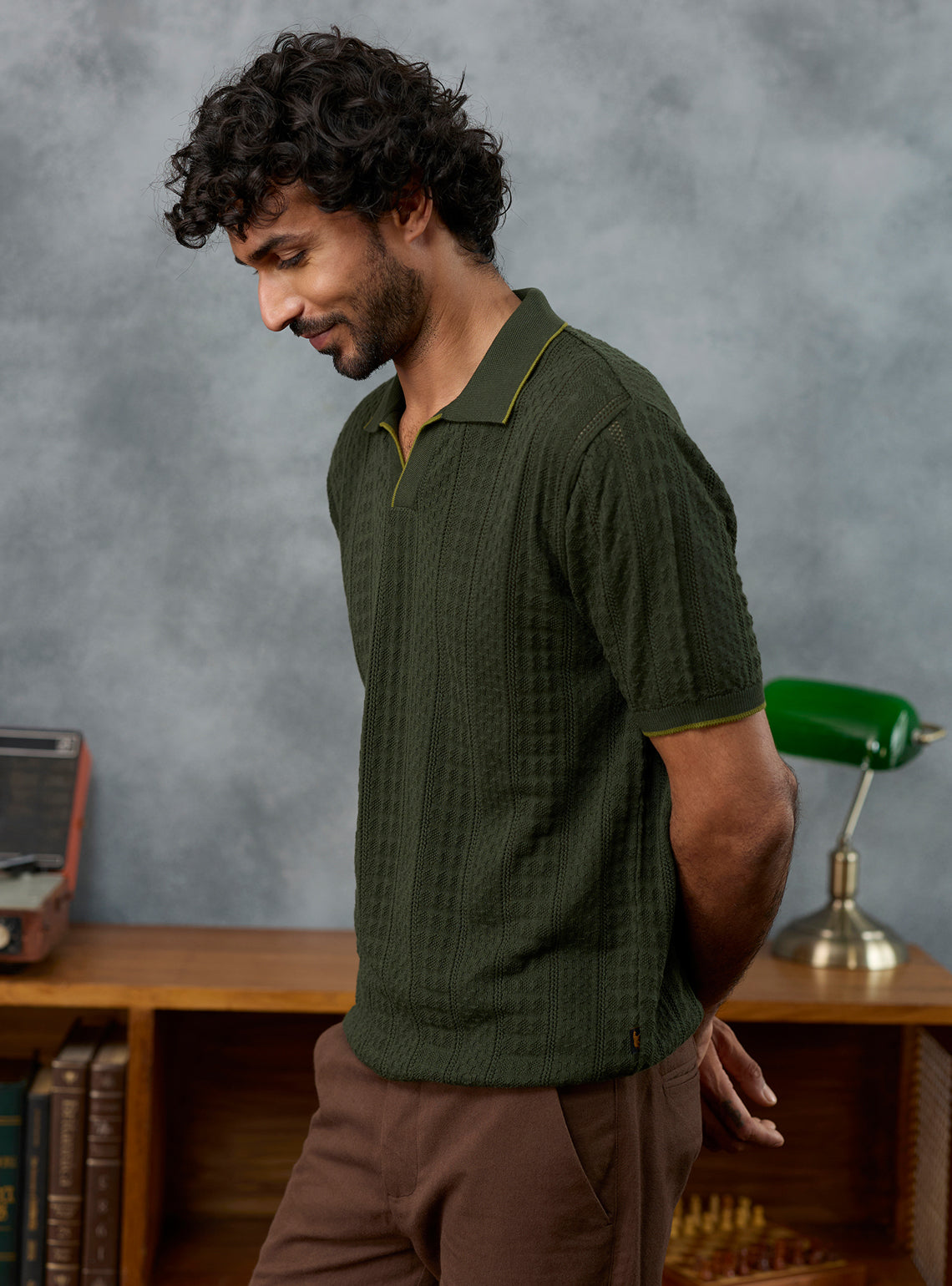 Gambit Olive Textured Cotton Polo
