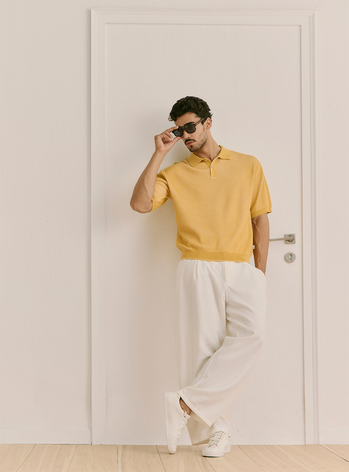 Solctice Yellow Cotton Structured Knit Polo