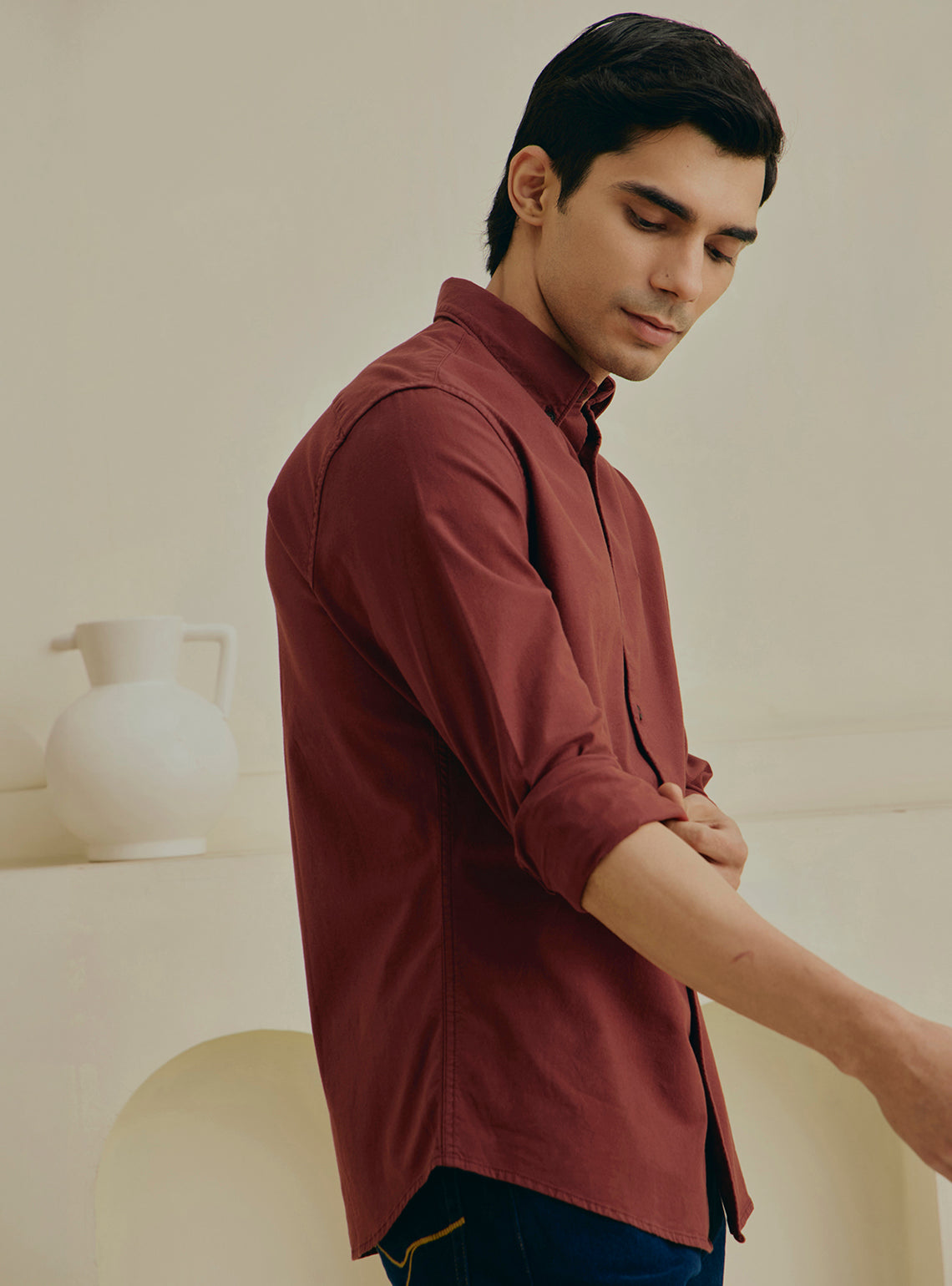 Cranberry Red Cotton Stretch Oxford Shirt