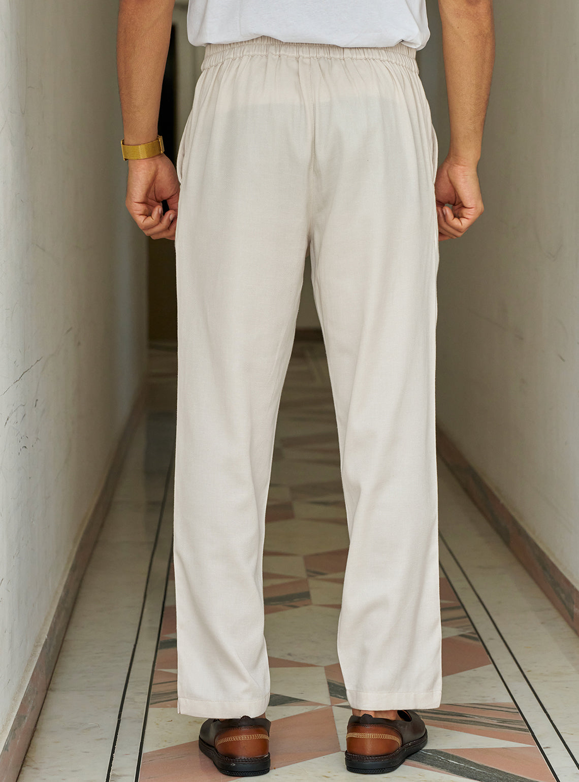 Niva Beige Cotton Blend Trousers