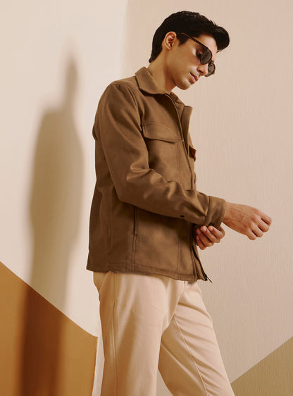 Khaki Tan Poly Suede Jacket