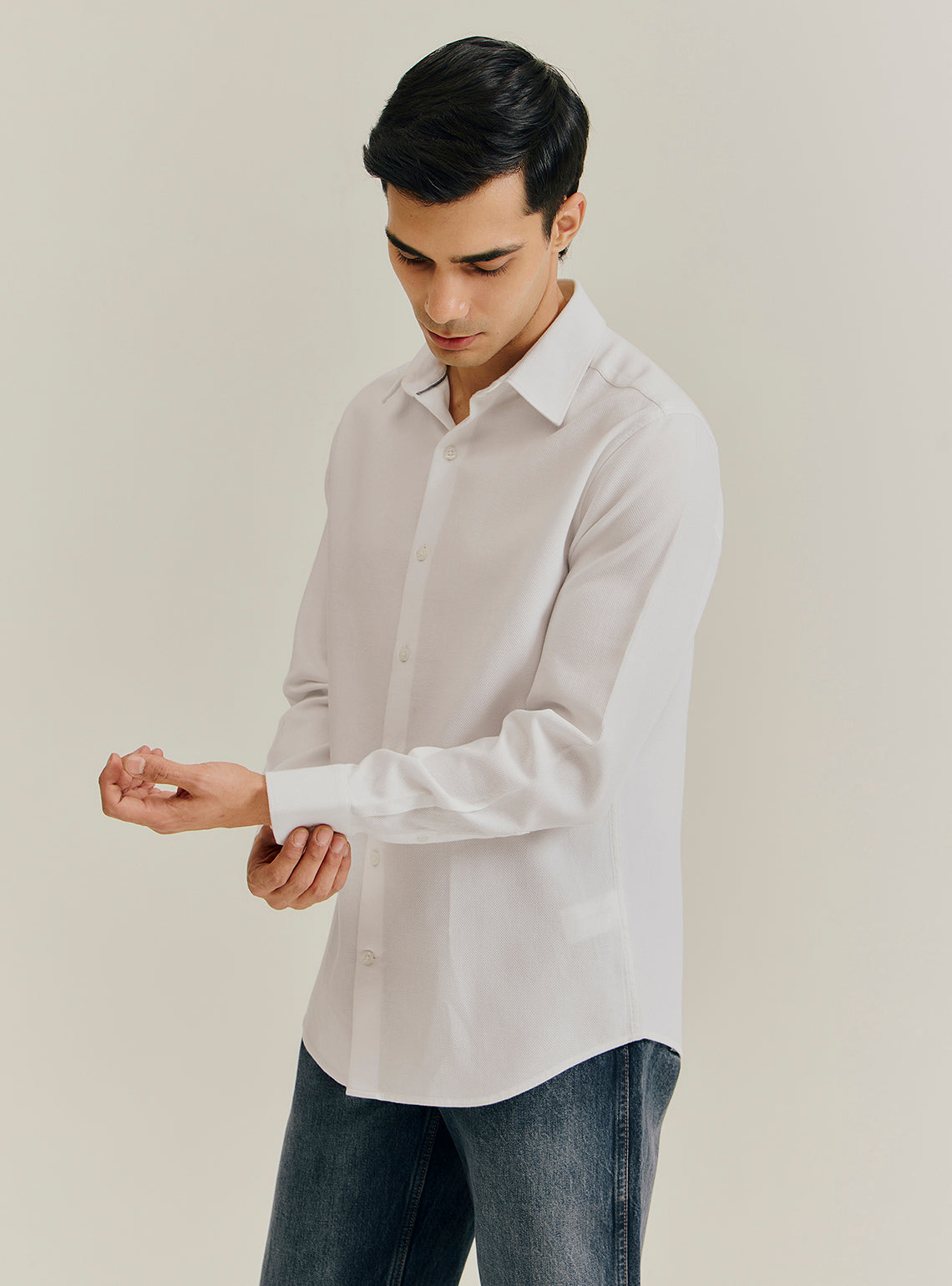 Salt White Cotton Dobby Shirt