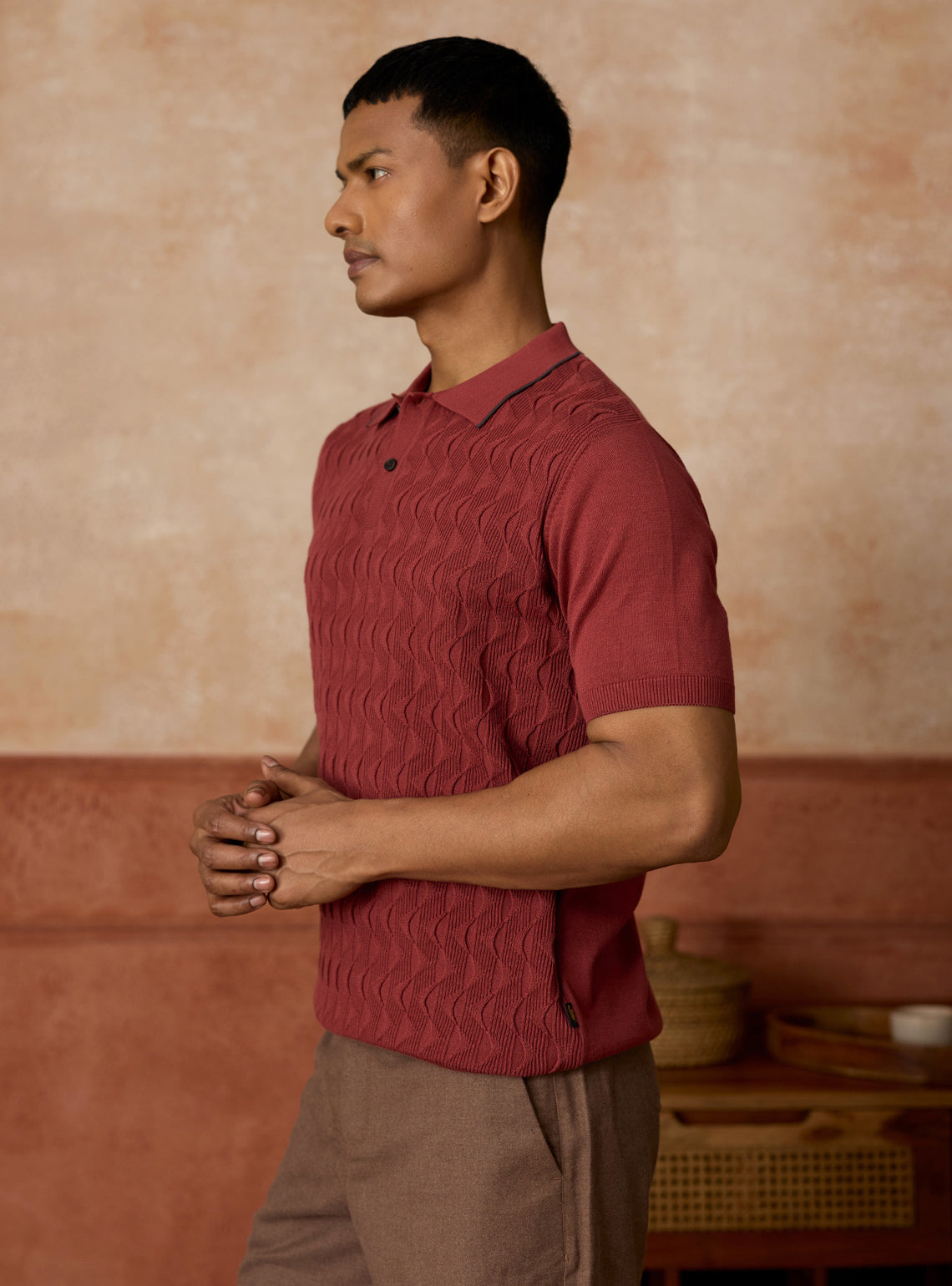 Merlot Burgundy Cotton Textured Polo