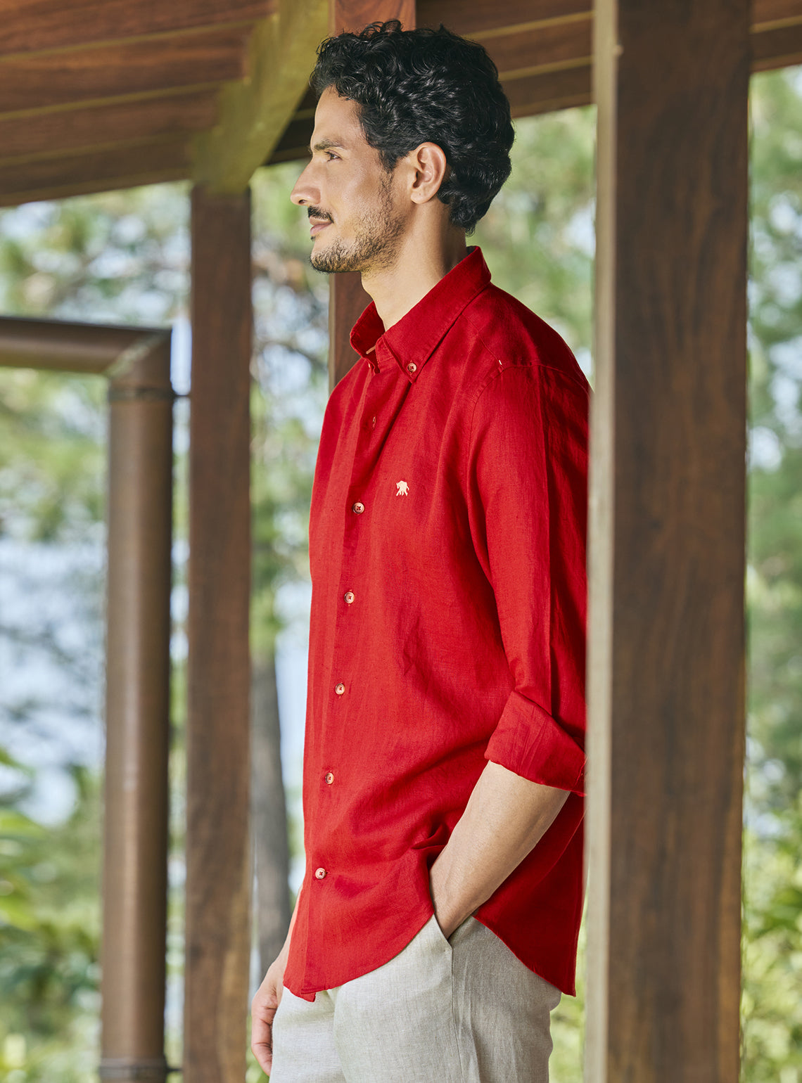 Garnet Red Linen Shirt