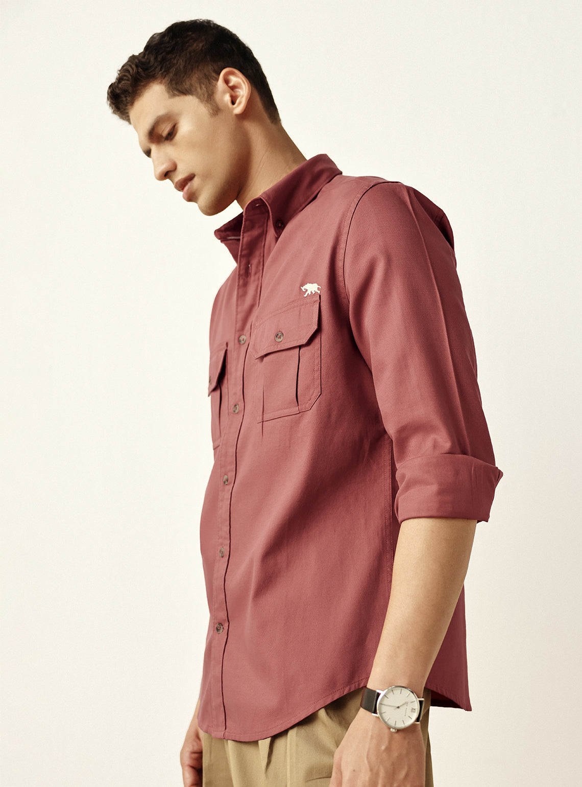 Red Cotton Twill Utility Shirt