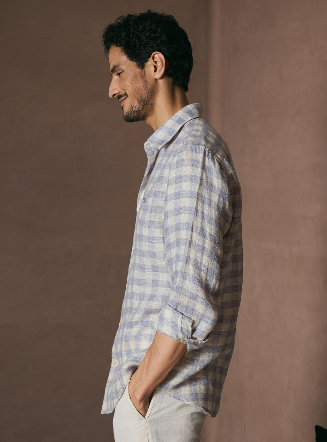 Canvas Beige European Linen Check Shirt