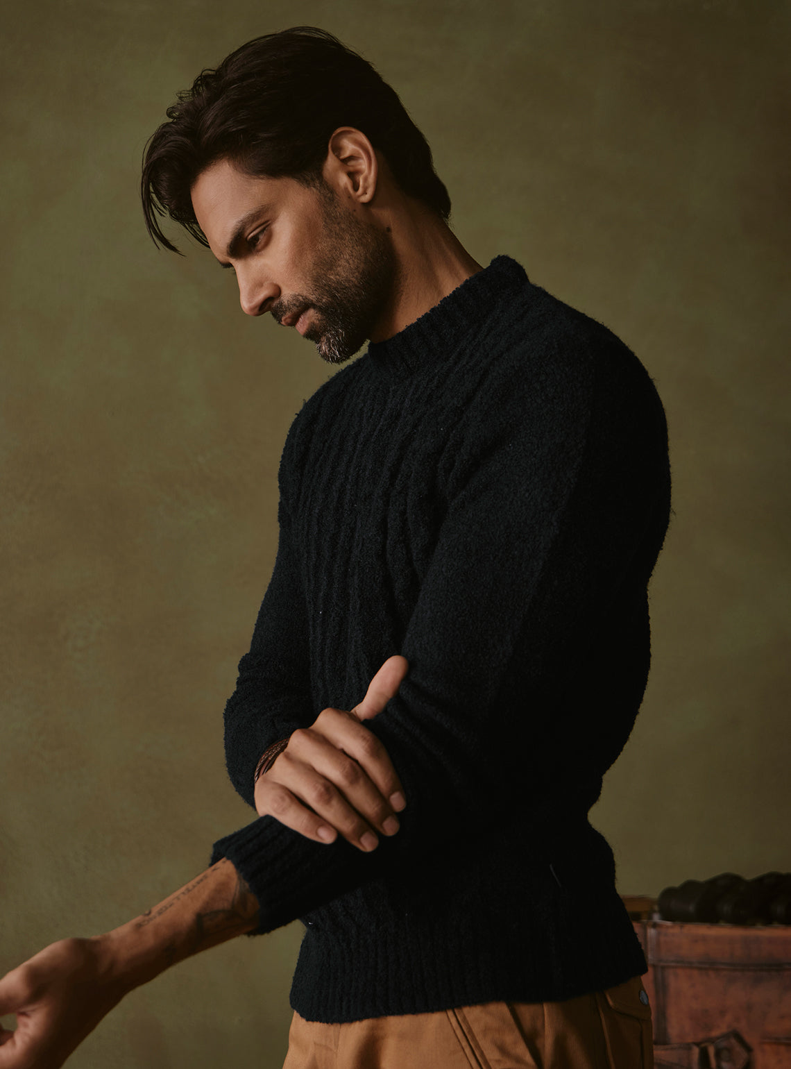 Onyx Black Cable Pullover