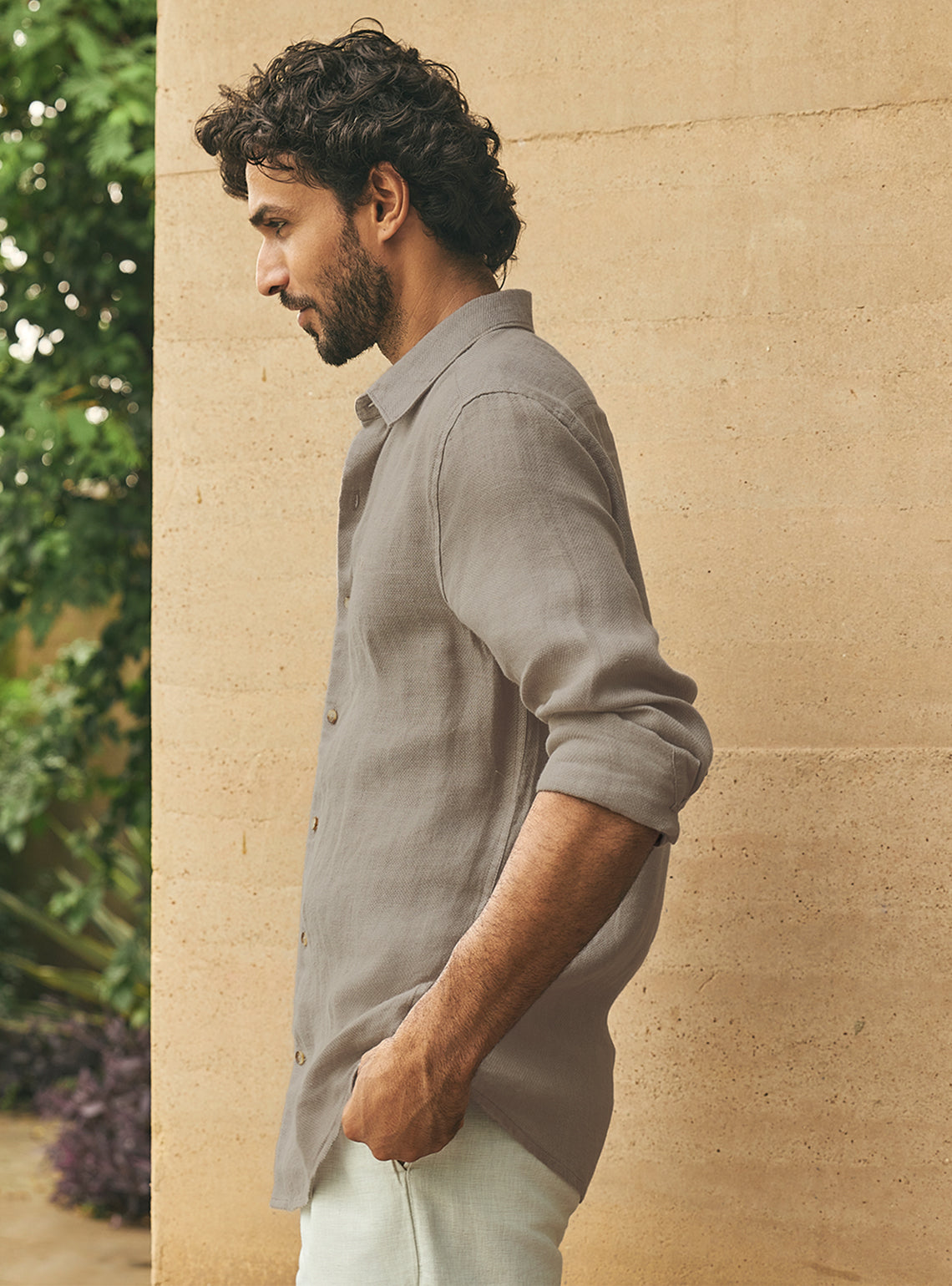 Silt Brown European Linen Dobby Shirt