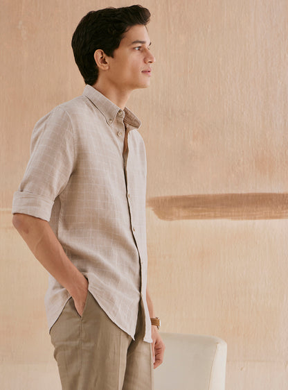 Khaki Frost Check Linen Shirt