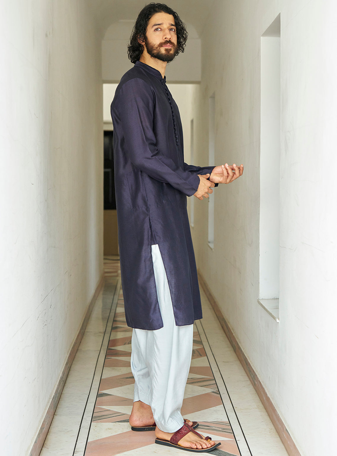 Neel Navy Cotton Silk Kurta