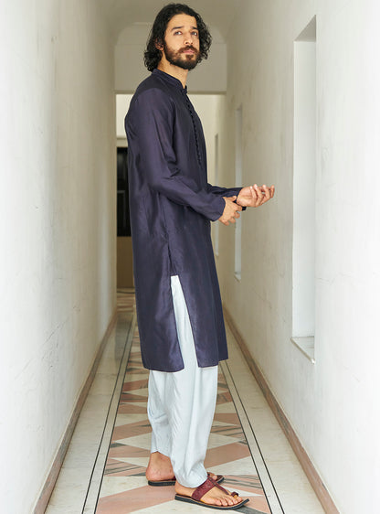 Neel Navy Cotton Silk Kurta