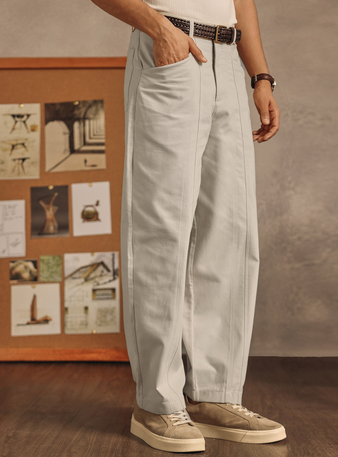 Ash Beige Cotton Canvas Trousers