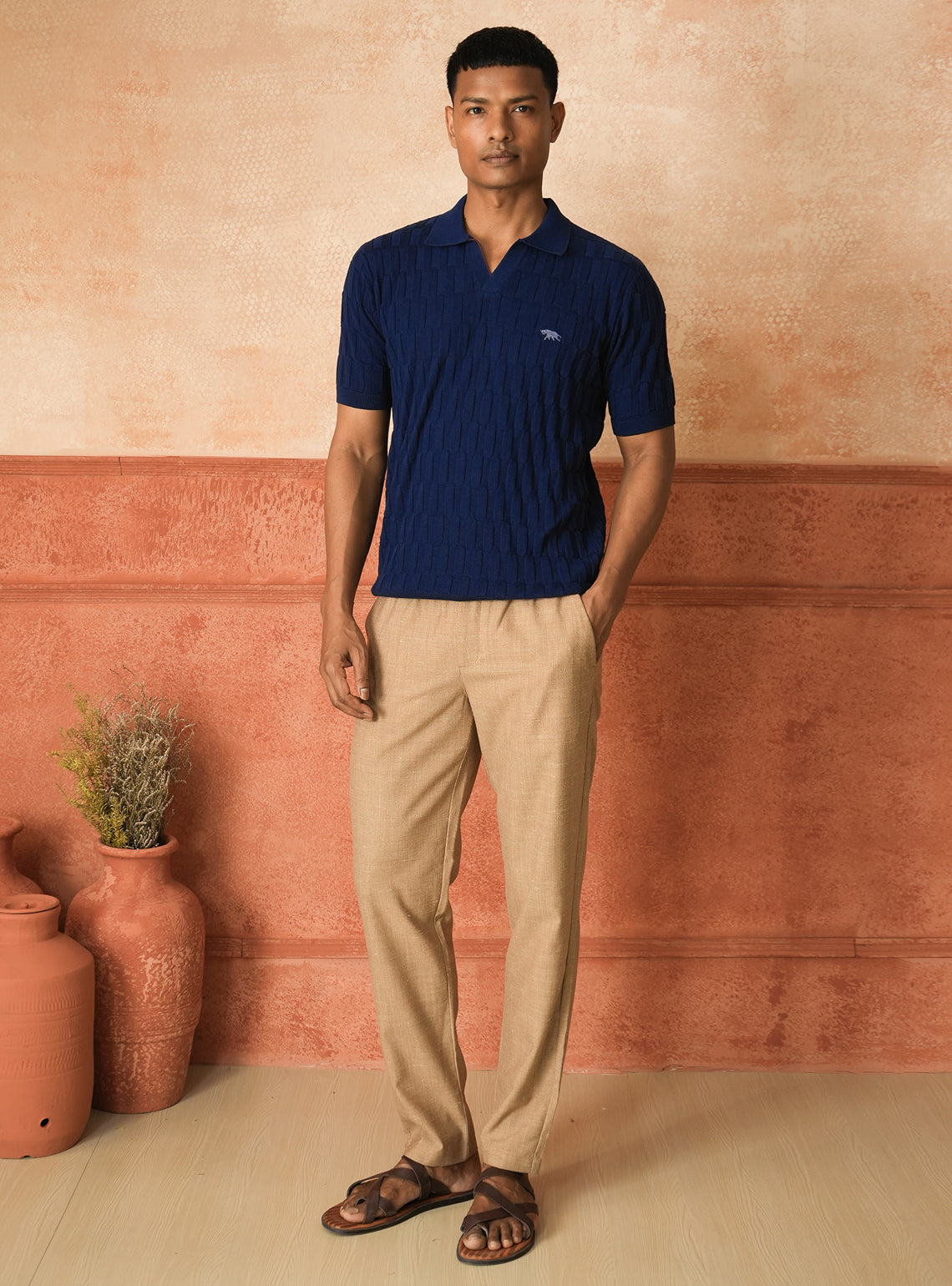 Tempest Navy Cotton Open-Neck Polo