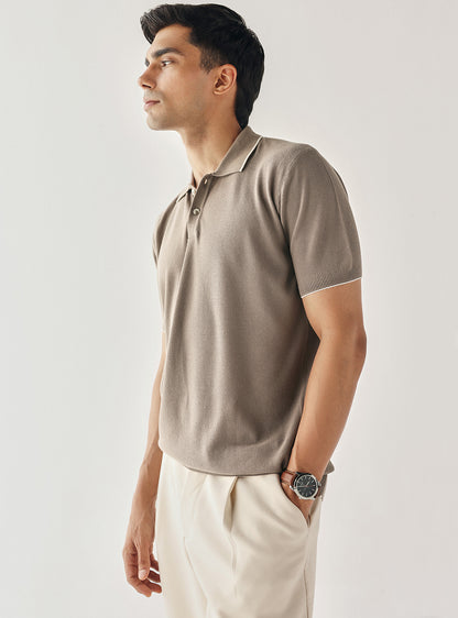 Sandstone Taupe Cotton Bamboo Polo