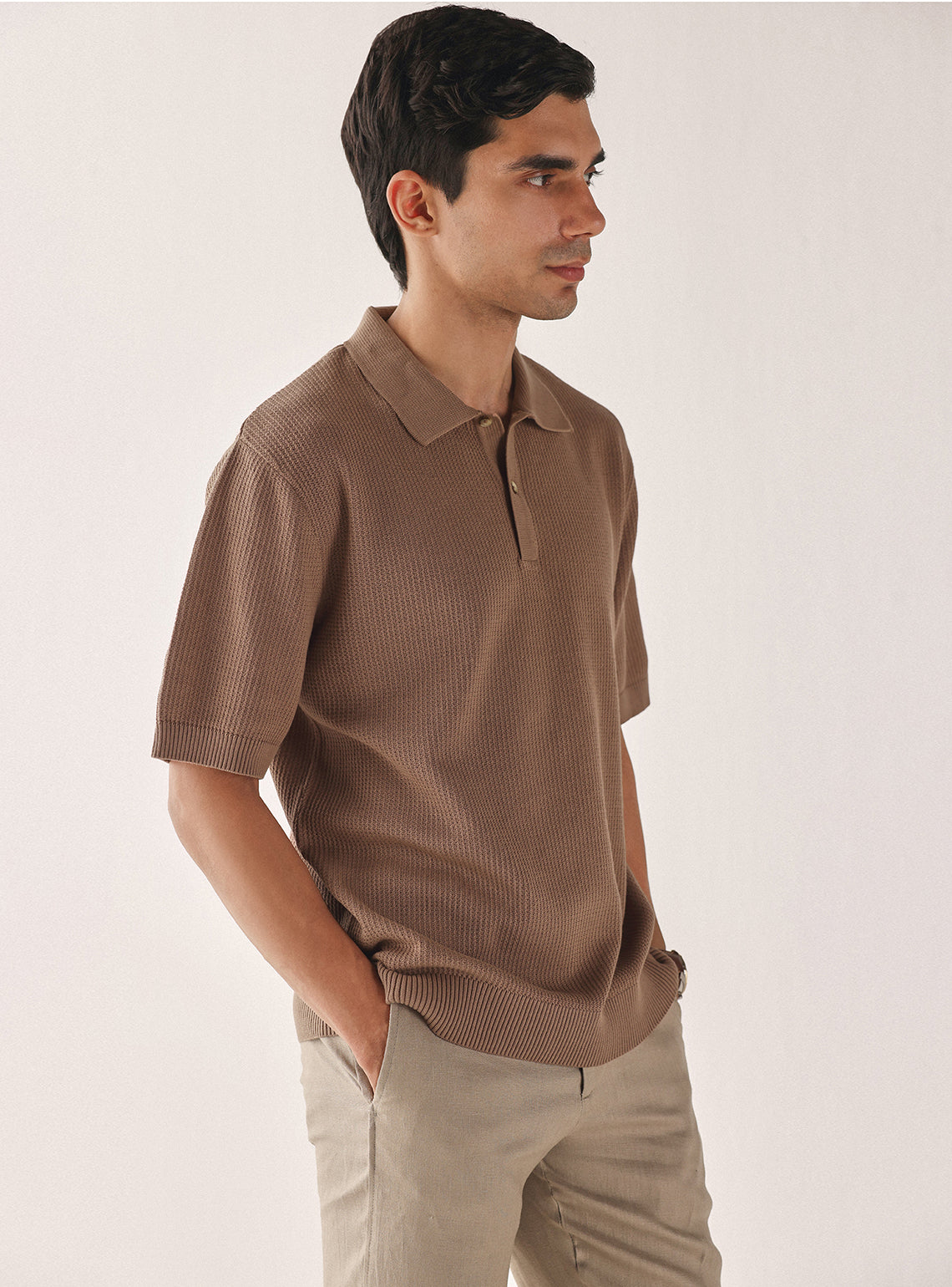 Roman Brown Cotton Textured Polo